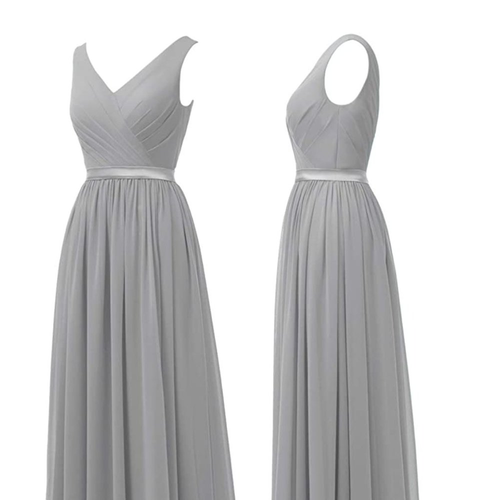 Alicepub V-Neck Chiffon Evening Gown - Size 14